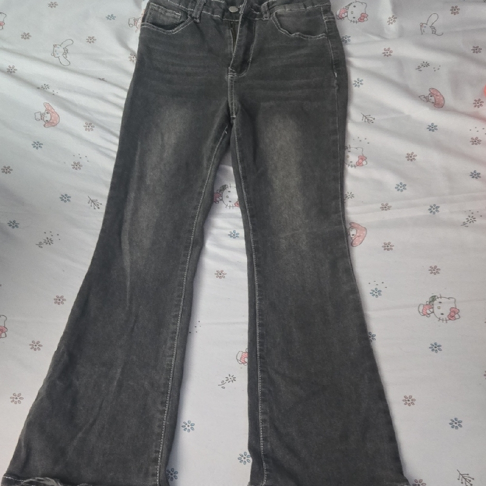 SHEIN Gray Flared Jeans with Subtle Fading